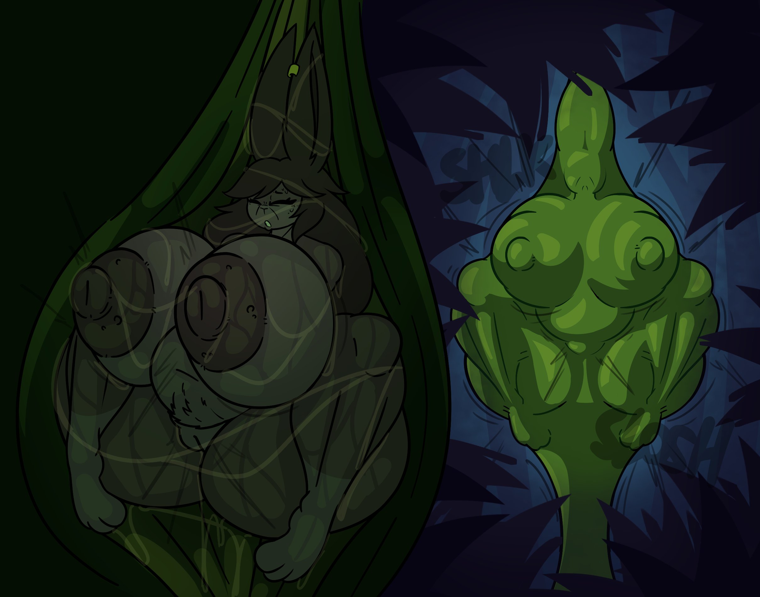 big breasts, breasts, bunny girl, dark fur, evilfiendish, female, female only, female prey, furry, long ears, plant vore, pussy, vore