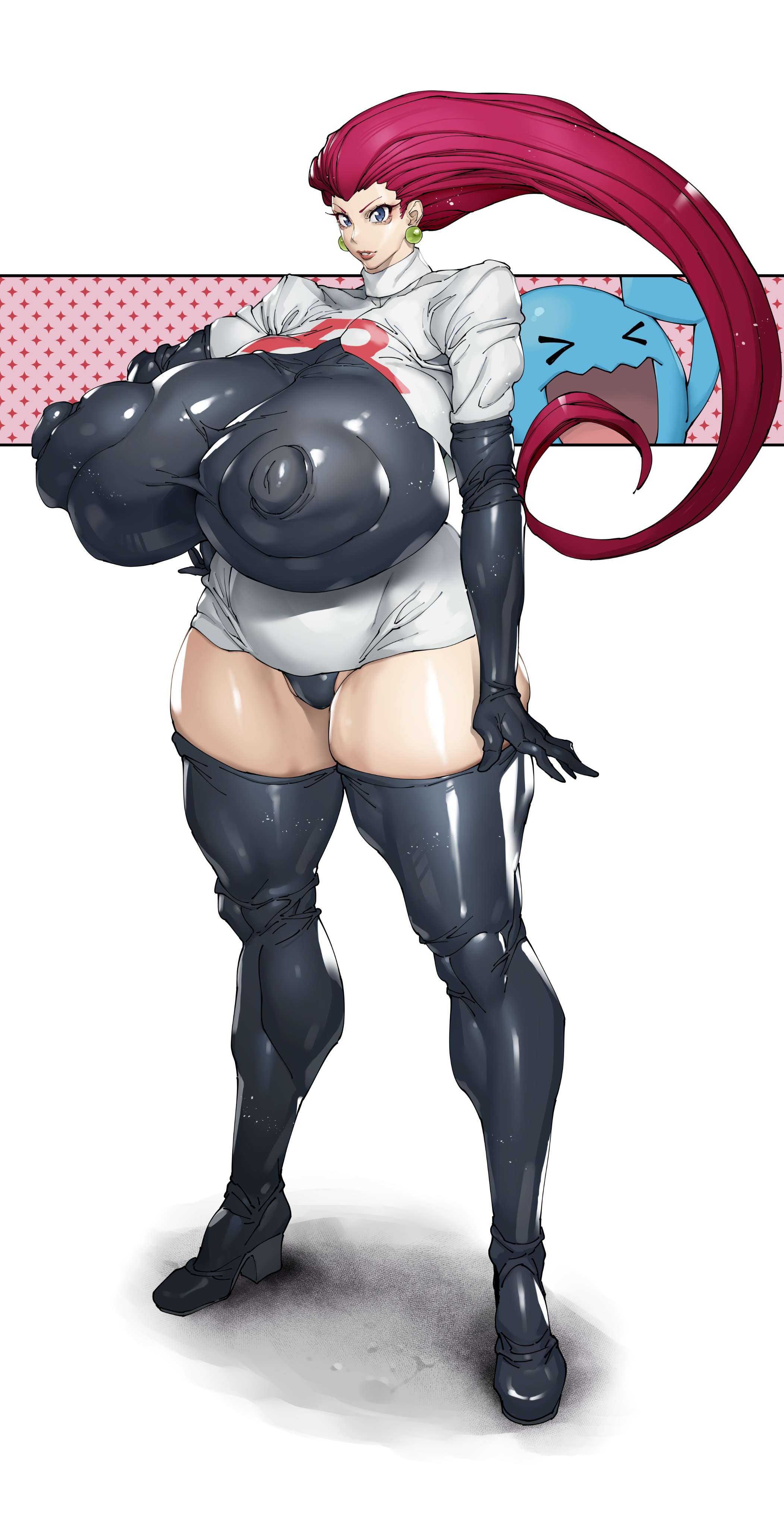 1girl, 1girls, 2d, 2d (artwork), 2d artwork, areolae, bbw, big areola, big areolae, big ass, big belly, big boobs, big breasts, big butt, big nipples, big thighs, bonten, boobs, booty, breasts, butt, chubby, chubby belly, chubby female, chubby woman, clapping, curvaceous, curvaceous body, curvaceous female, curvaceous figure, curvaceous hips, curvaceous thighs, curves, curvy, curvy body, curvy female, curvy figure, curvy hips, curvy thighs, exposed, exposed breasts, exposed clothing, fat, fat areolae, fat ass, fat belly, fat breasts, fat butt, fat female, fat nipples, fat thighs, fat tits, female, female focus, female human, female only, gigantic ass, gigantic breasts, gloves, huge areolae, huge ass, huge belly, huge breasts, huge butt, huge nipples, huge thighs, jessie, jessie (pokemon), jiggling ass, jiggling breasts, lactation, large areolae, large ass, large belly, large breasts, large butt, large nipples, large thighs, larger female, legs apart, long hair, long sleeves, looking at viewer, massive areolae, massive ass, massive belly, massive boobs, massive breasts, massive butt, massive nipples, massive thighs, massive tits, nipples, only female, original art, original artwork, pokemon, pokemon (species), red hair, sole female, solo, solo female, solo focus, solo girl, thick nipples, very long hair