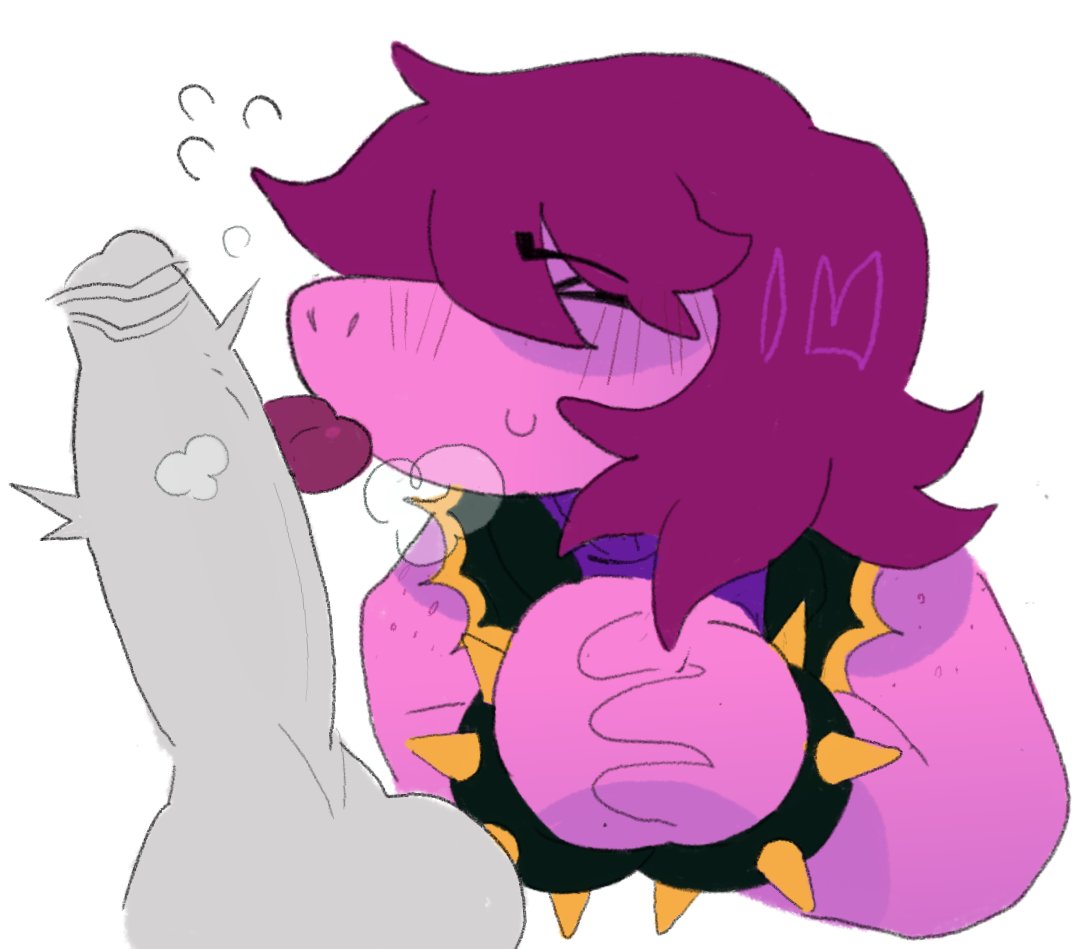 cute, deltarune, disembodied penis, licking penis, nervous, real saming, straight, susie (deltarune), tagme