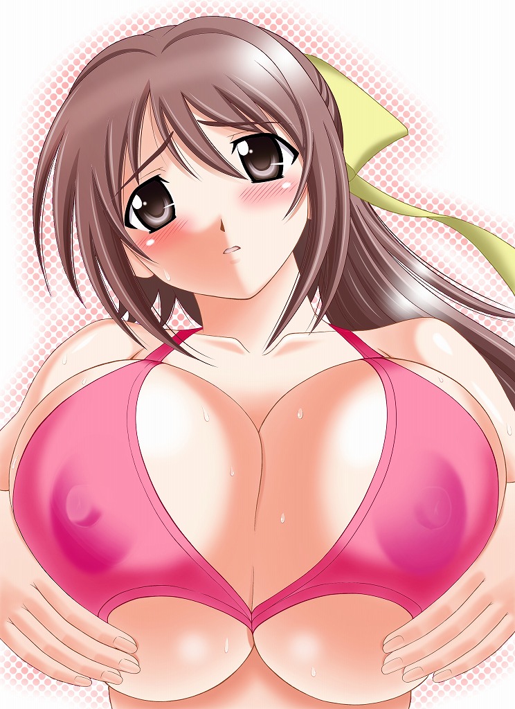 bikini_top blush breast_grab breasts cleavage large_breasts mitsuki_sohara nipples sora_no_otoshimono