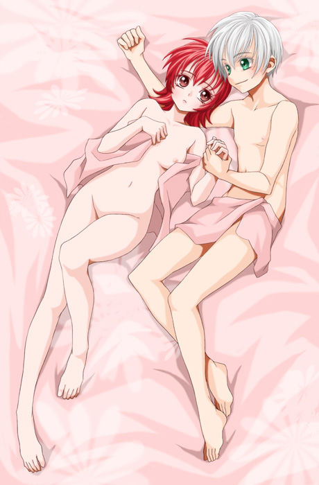 bed blush couple green_eyes iria_animi lying nude red_eyes red_hair ruca_milda short_hair tales_of_(series) tales_of_innocence