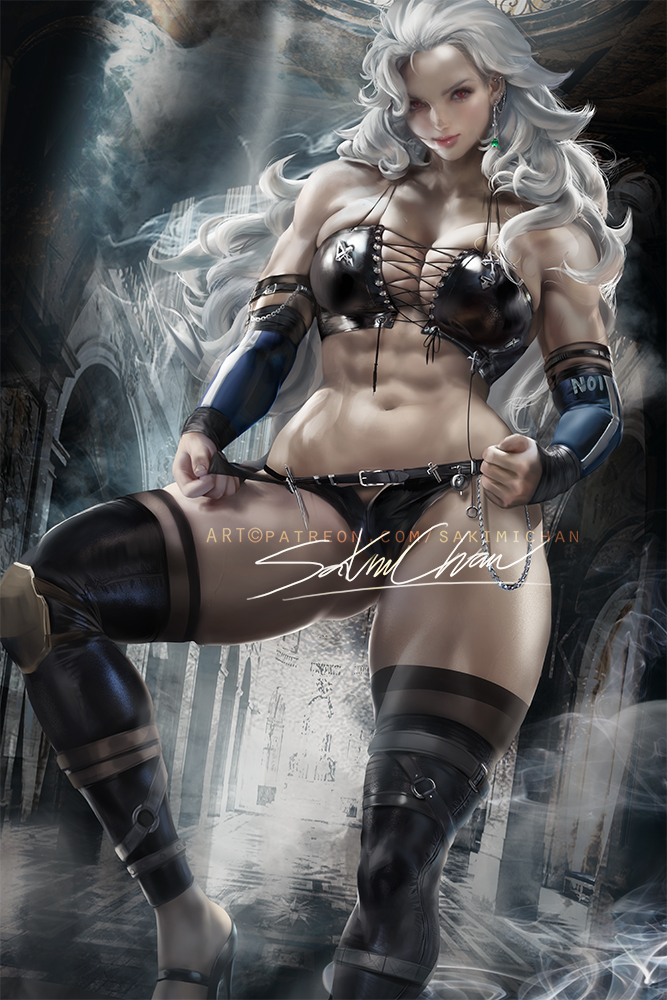 abs biceps big_ass big_breasts dorohedoro muscular muscular_female muscular_thighs noi_(dorohedoro) red_eyes sakimichan tagme thighhighs white_hair