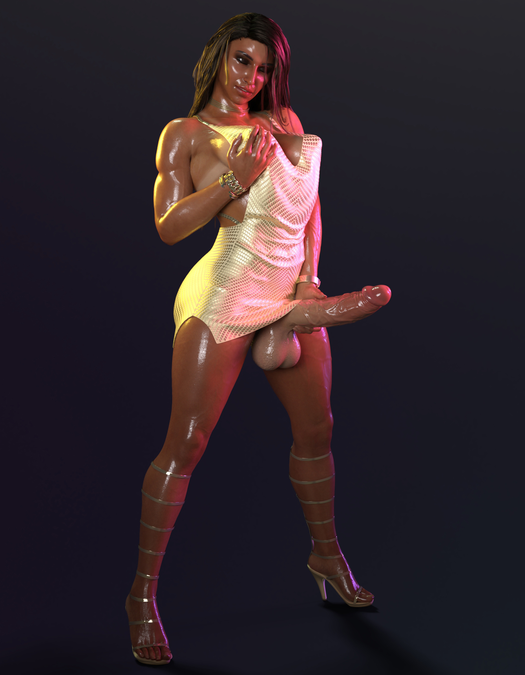 1futa, 3d, ass, balls, big breasts, breasts, dickgirl, erection, full-package futa, futa only, futanari, intersex, musclecar, penis, solo, solo futa, testicles