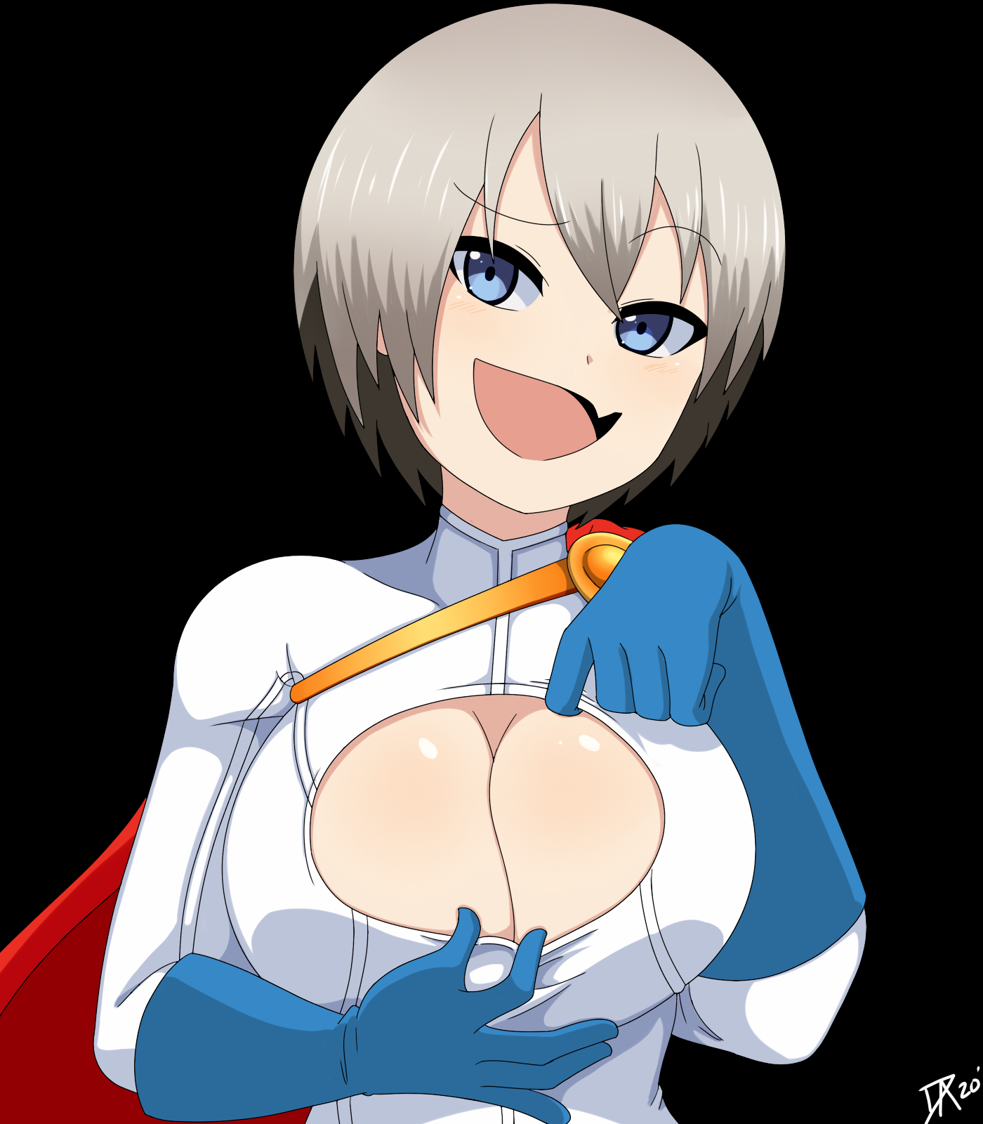 big breasts, breasts, cleavage, cute fang, dalley le alpha, dc, dc comics, female, female focus, female only, power girl (cosplay), short hair, solo, solo female, solo focus, uzaki hana, uzaki-chan wa asobitai!