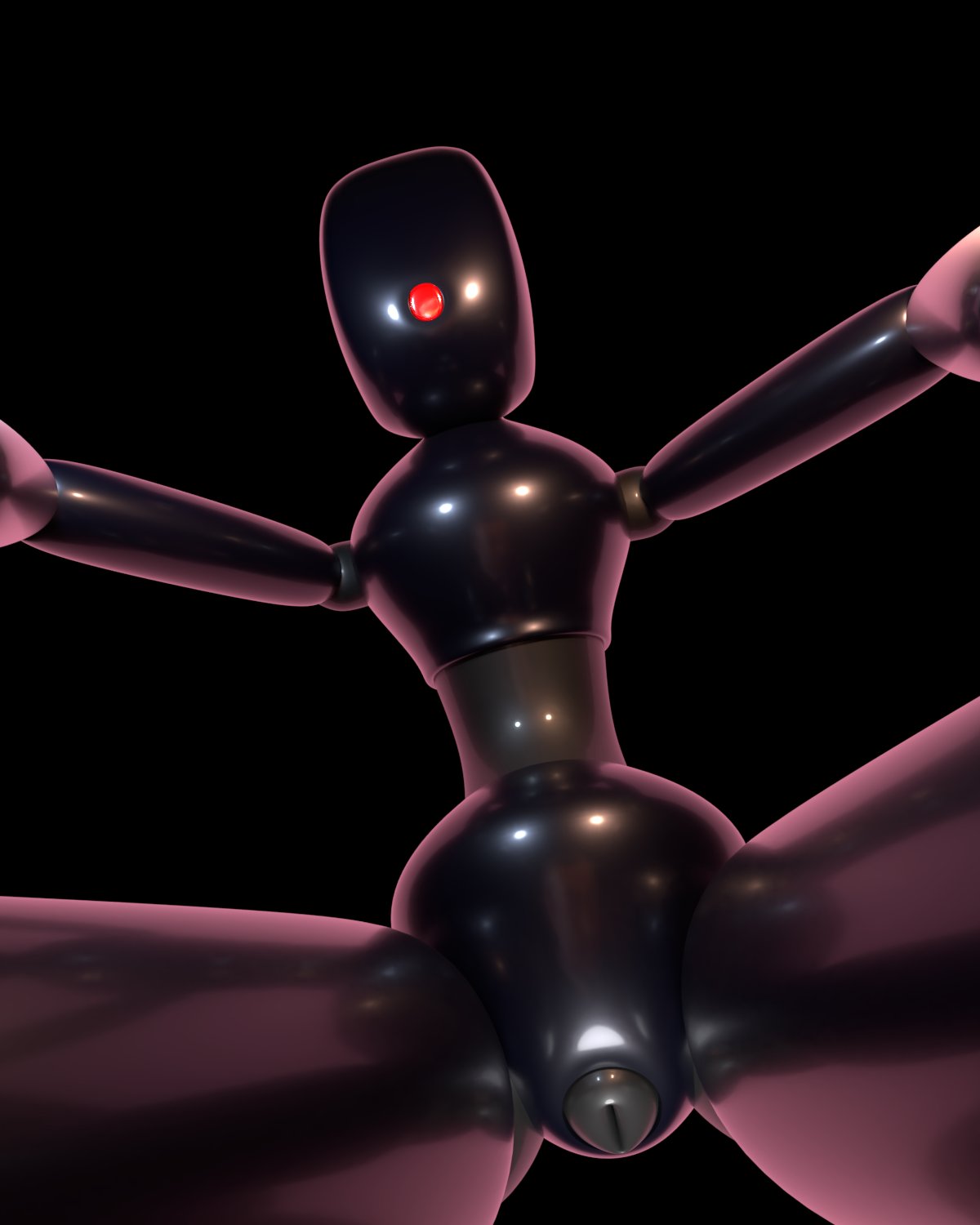 1_eye 2020 3d black_background dark doll_joints featureless_chest female genitals glowing glowing_eyes hi_res humanoid looking_at_viewer looking_down machine mouthless nude pinkmoth pussy robot simple_background solo vajra