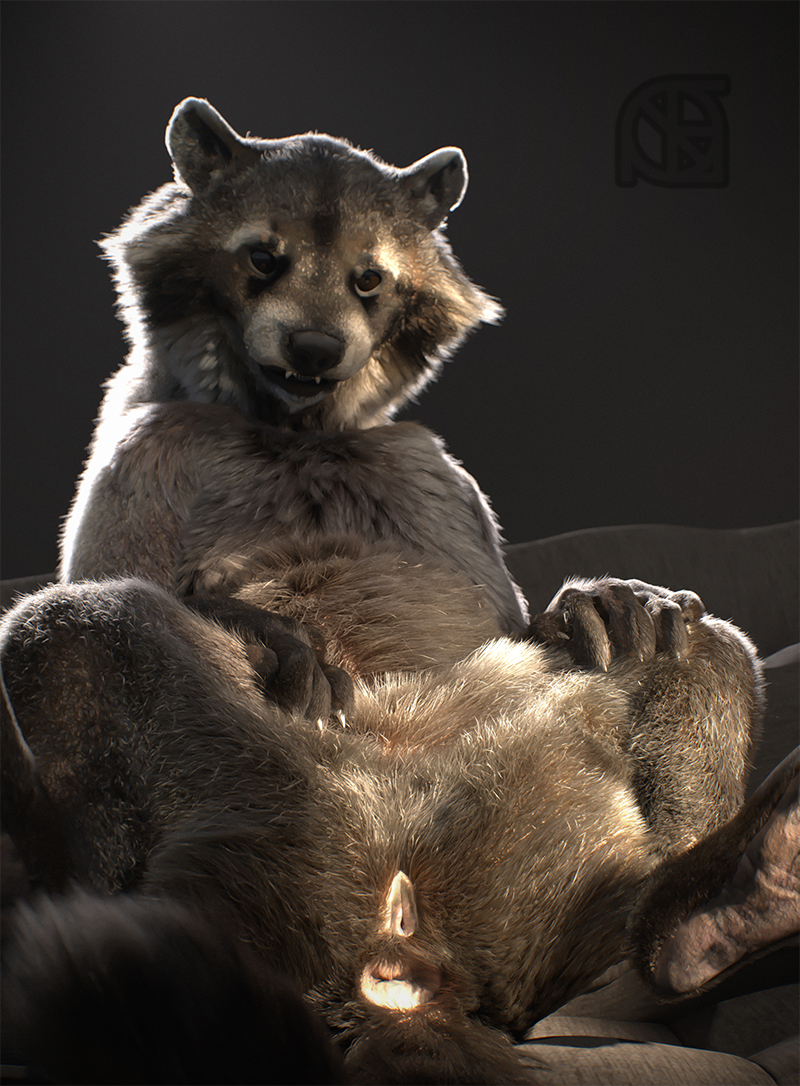 3d animal_genitalia animal_pussy anus ass black_nose claws close-up cosmiclife fangs feet female flat_chested fur genitals hindpaw looking_at_viewer lying mammal on_back pawpads paws pinup pose procyonid pussy raccoon realistic semi-anthro smile solo spread_legs spreading sue_andy_(cosmiclife) teeth