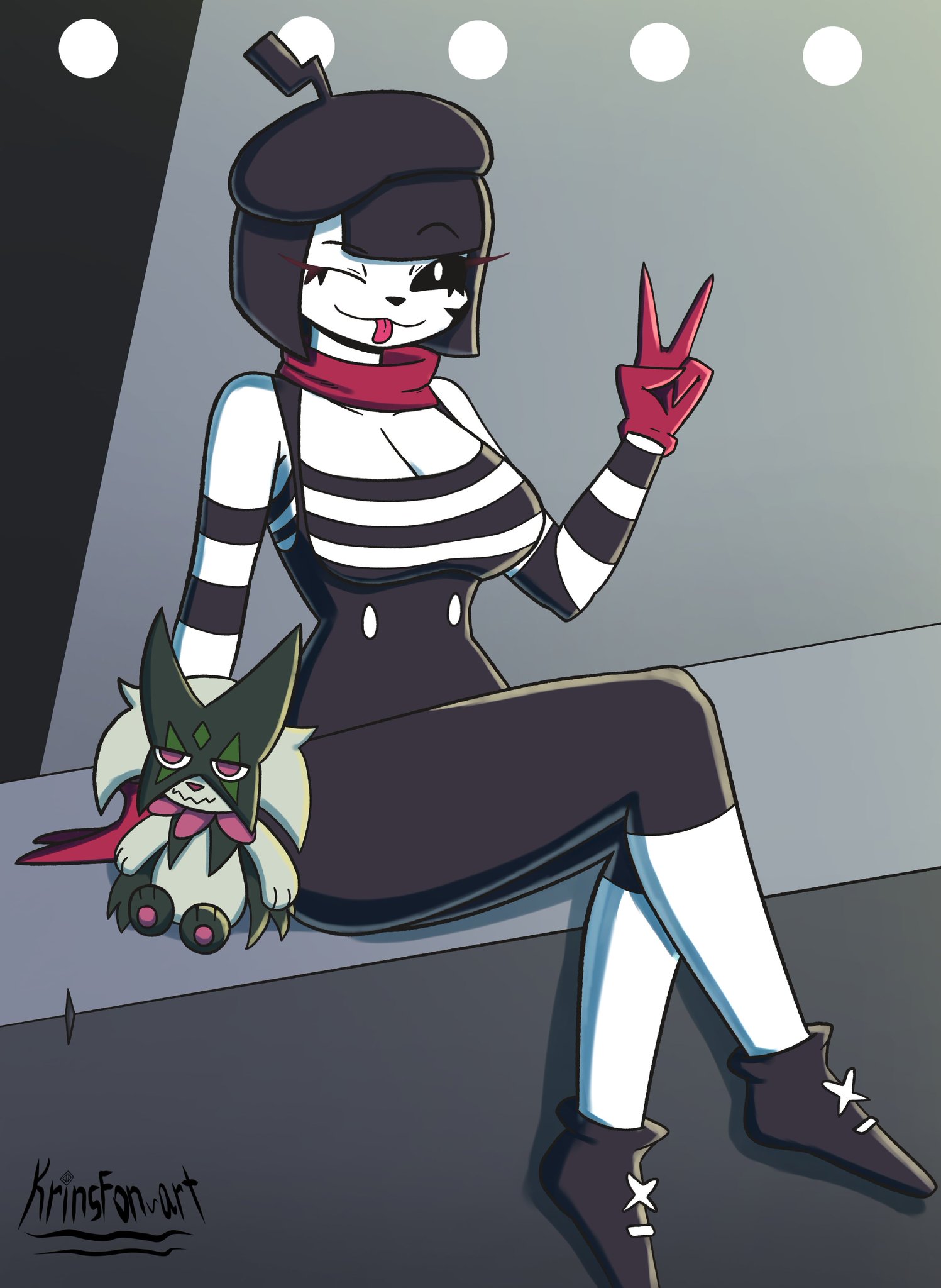 1girls, 2025, chuchu (derpixon), clothing, female, female focus, krinsfon, meowscarada, mime, mime and dash, mime girl, plushie, pokemon