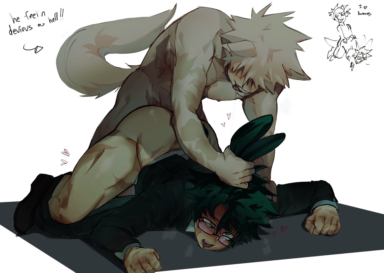 2025, 2boys, ahe gao, ahegao face, anal, anal sex, ass, ass up, bakugou katsuki, big ass, blonde hair, boku no hero academia, bunny boy, bunny ears, completely naked, completely naked male, completely nude, completely nude male, deku, dominant, dominant male, domination, drool, drool on face, drooling, ear, ears down, ears up, eyes rolled up, eyes rolling back, freckles, freckles on face, from behind, from behind position, front view, fucked from behind, fucked senseless, fucked silly, fully naked, fully nude, gay, gay anal, gay male, gay sex, glasses, grabbing, grabbing another's arm, grabbing arm, grabbing arms, grabbing ears, green eyes, green hair, held down, hybrid, izuku midoriya, katsuki bakugou, licking, licking lips, looking pleasured, looking up, male, male focus, male only, male penetrated, male penetrating, male penetrating male, male/male, messy hair, midoriya izuku, muscular, muscular arms, muscular chest, muscular legs, muscular male, muscular thighs, my hero academia, no pants, no visible genitalia, on floor, on front, on ground, on stomach, pinned, pinned down, pleasure face, pleasured, saliva, saliva drip, scar, scar on face, scars, scars all over, shirt, sillybillyken, spiky hair, submissive, submissive male, tail, timeskip, tongue, tongue out, wolf, wolf ears, wolf tail, yaoi