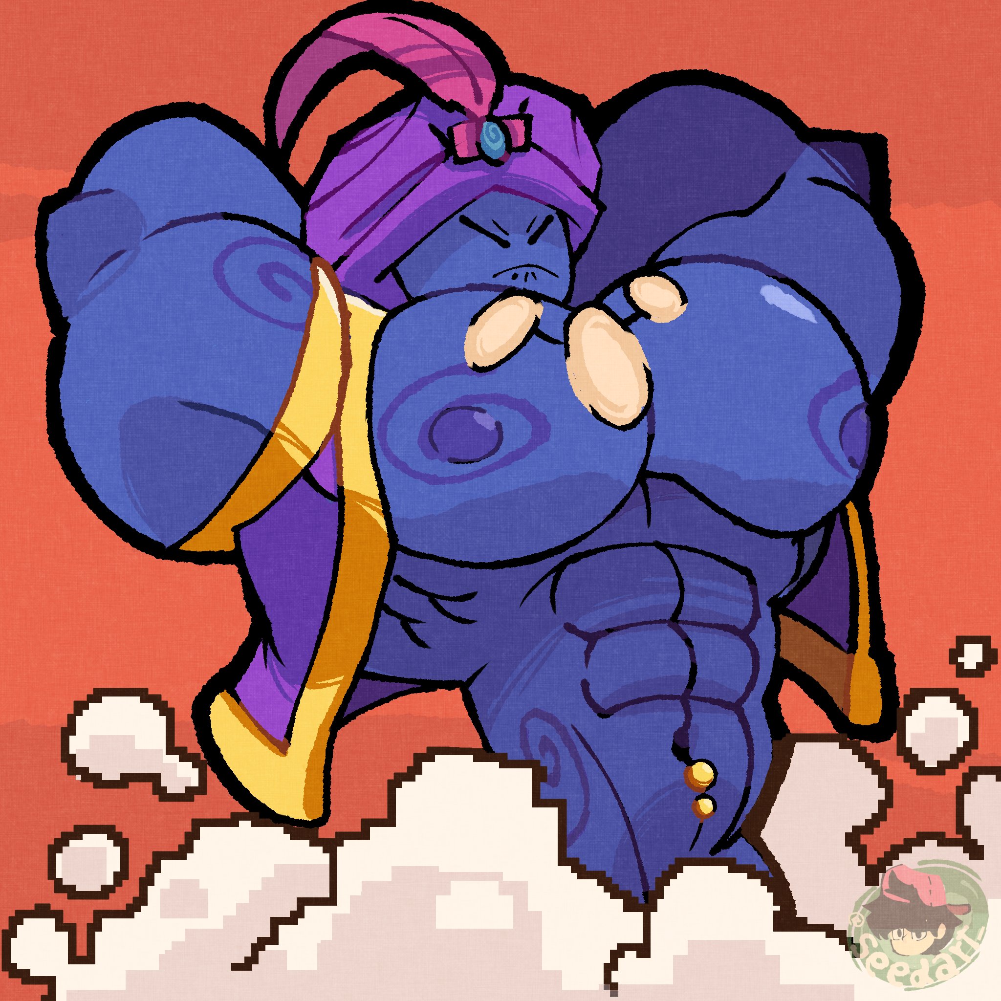 bara, big arms, big breasts, block tales, deesarti , deesarti (artist), gay, genie, nipples, roblox, roblox game, tagme, the great floccinaucinihilipilification, watermark