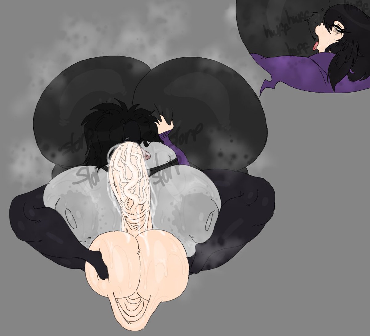 1futa, 1girl1futa, 1girls, 2025, 2d, 2d (artwork), 2d artwork, 69, anus, areolae, ass grab, balls, black hair, blowjob, breasts, commission, eating ass, exposed breasts, exposed penis, eyes closed, facesitting, feet on balls, fellatio, female on futa, female on top, futa on female, futanari, grabbing another's ass, grabbing ass, grey body, heavensthroat, huge ass, huge balls, huge breasts, huge cock, licking anus, musk, musky butt, nipples, onomatopoeia, oral, oral sex, original character, penis, penis in mouth, roblox, saggy balls, saliva, saliva on penis, smelling ass, sniffing ass, steam, text, tongue out, trixie (heavensthroat), veiny penis