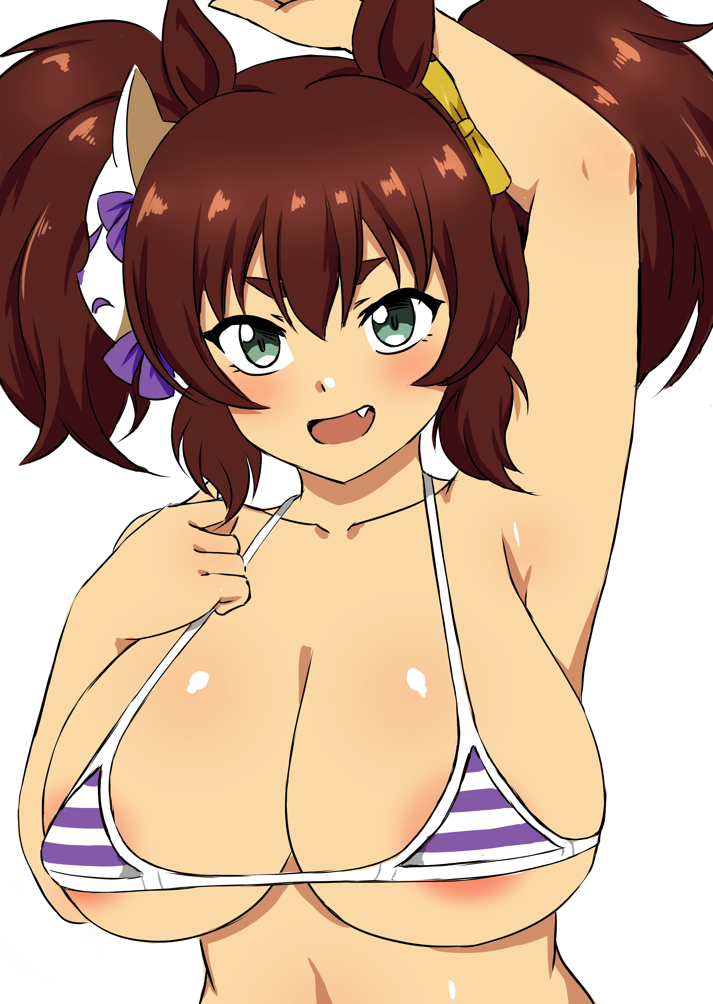 1girls, big breasts, bikini, box wonderland, breasts, brown hair, cygames, female, female only, horse girl, inari one (umamusume), solo, umamusume, umamusume pretty derby