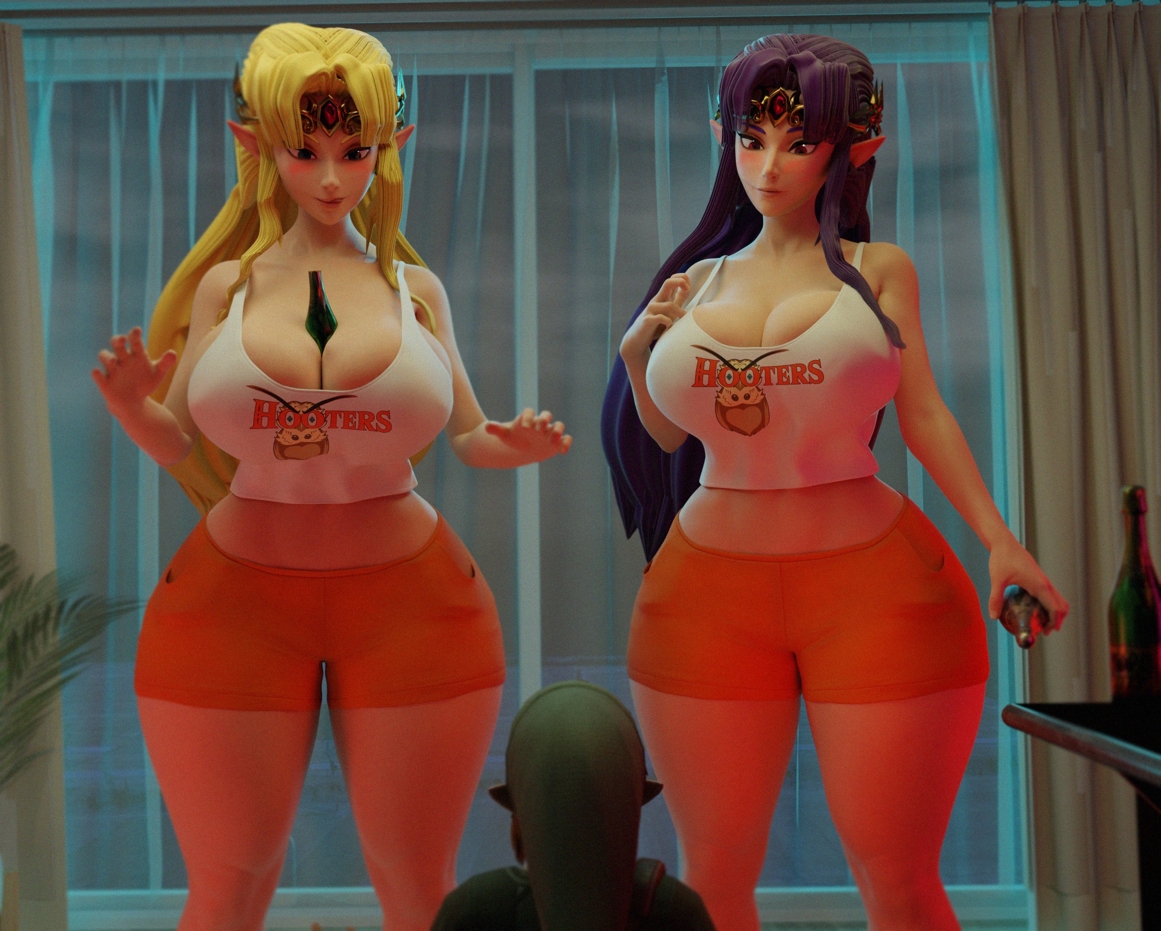 1boy, 2girls, 3d, 3d (artwork), a link between worlds, alternate version, big breasts, bigger female, breasts, clothed, clothed female, clothed male, female, female focus, height difference, huckleberry8181, imminent threesome, large boobs, large breasts, larger female, light skin, light-skinned female, light-skinned male, male, nintendo, polyamory, princess hilda, princess zelda, princess zelda (scrag boy), scrag boy (model), scrag boy (style), shorter male, size difference, smaller male, the legend of zelda, thick thighs, thighs, zelda (a link between worlds)