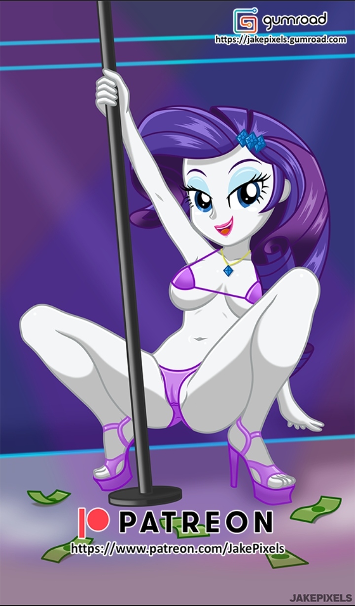 1girls, 2026, bikini, cameltoe, deviantart link, equestria girls, female, high heels, jakepixels, lipstick, looking at viewer, money, my little pony, no ai, pale skin, pale-skinned female, patreon link, patreon logo, pink lipstick, pole, prostitution, purple bikini, purple hair, rarity (eg), solo, spread legs, strip club, stripper pole, striptease, url, white body