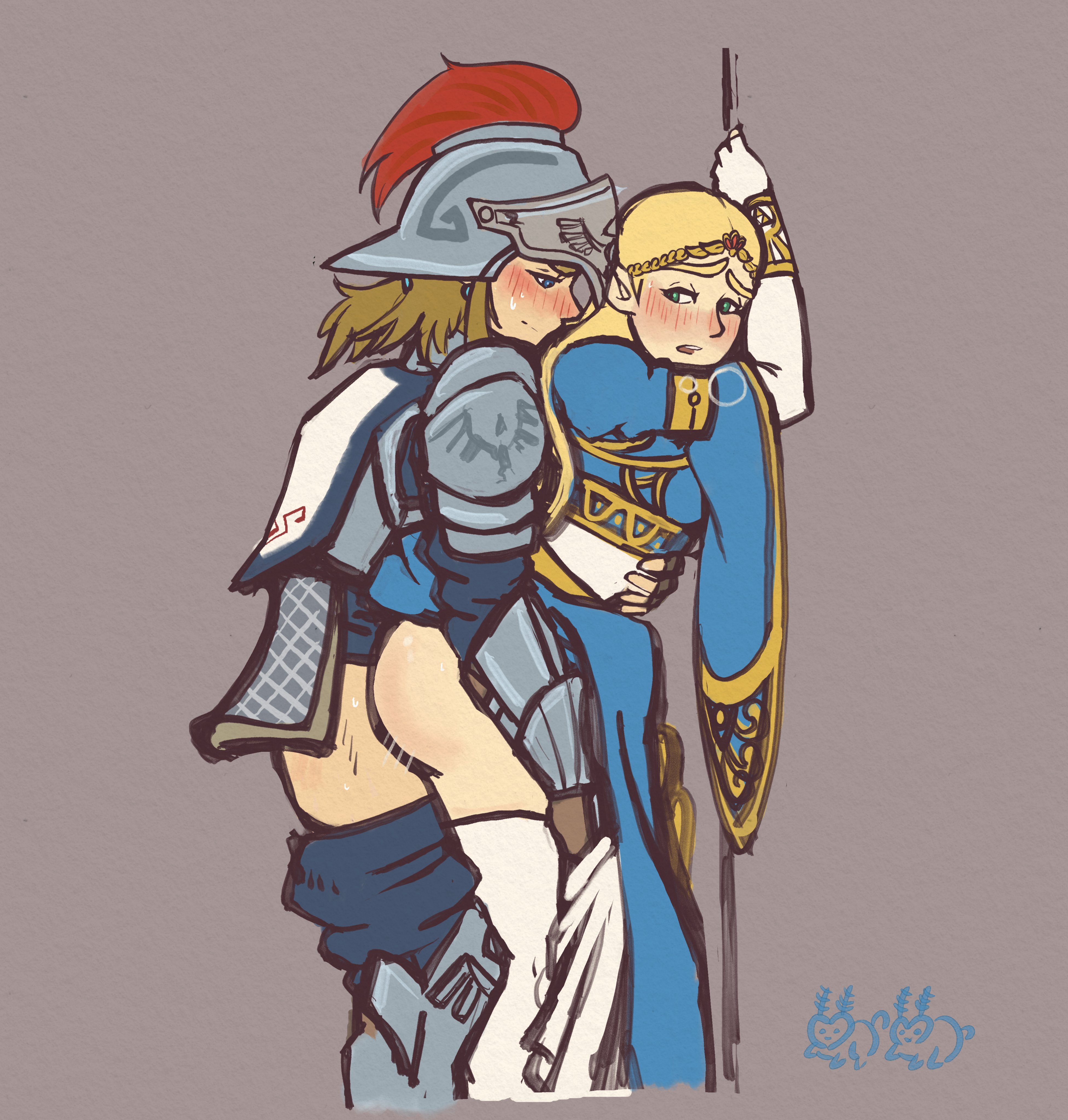 armor, blush, breath of the wild, cantstopdiggi, from behind, functionally nude, link, link (breath of the wild), princess zelda, sex, standing, the legend of zelda, zelda (breath of the wild)