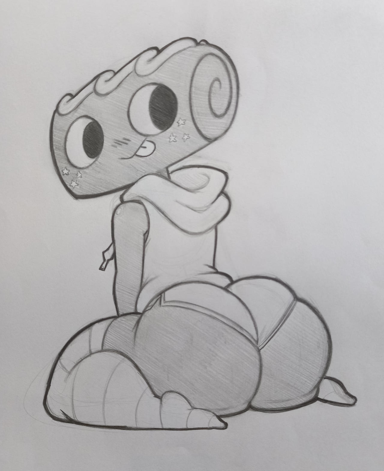 1boy, 1male, ass, big ass, booty shorts, cosmo (dandy's world), dandy's world, dandys world, femboy, male, male only, rock-starz, shorts, sitting, sketch, tagme, thick thighs, tongue, tongue out, traditional media (artwork)