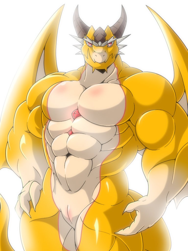 abs animal_genitalia anthro biceps cloaca dragon dragon_otaku_00 genitals horn male male_only muscular muscular_male ophion pecs red_eyes slit solo tokyo_afterschool_summoners tusks video_games