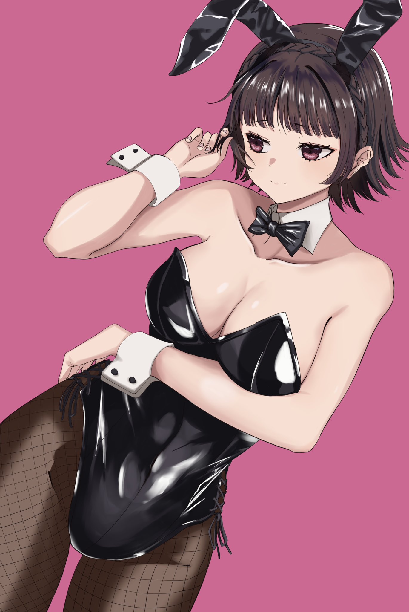 alternate costume, atlus, breasts, female, female only, fishnets, makoto niijima, mobchara11, persona, persona 5, short hair, solo