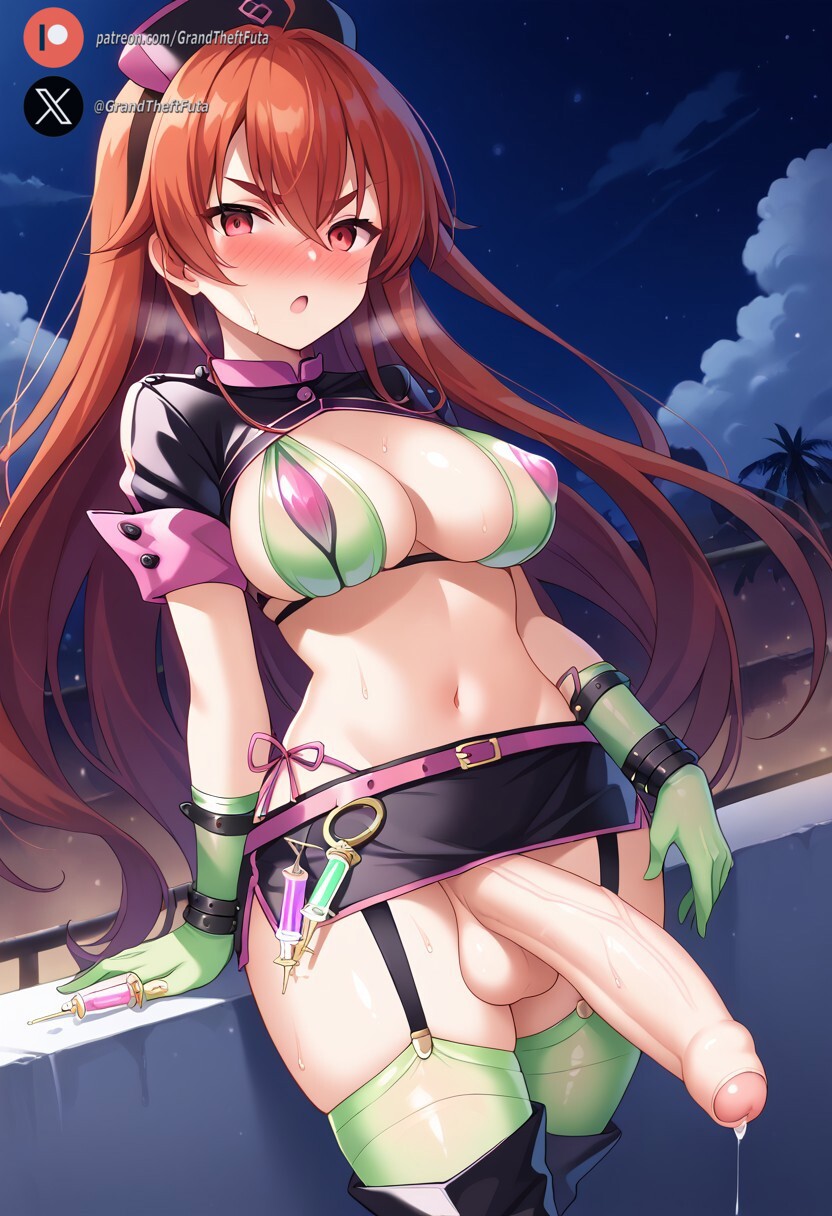 1futa ai_generated balls big_penis blush clothing cock cosplay dickgirl embarrassed eris_greyrat flaccid futa_only futanari halloween halloween_2024 halloween_costume huge_cock light-skinned_futanari light_skin long_hair looking_at_viewer mushoku_tensei outdoors penis precum red_eyes red_hair roxygtf solo standing sweat sweating sweaty_body