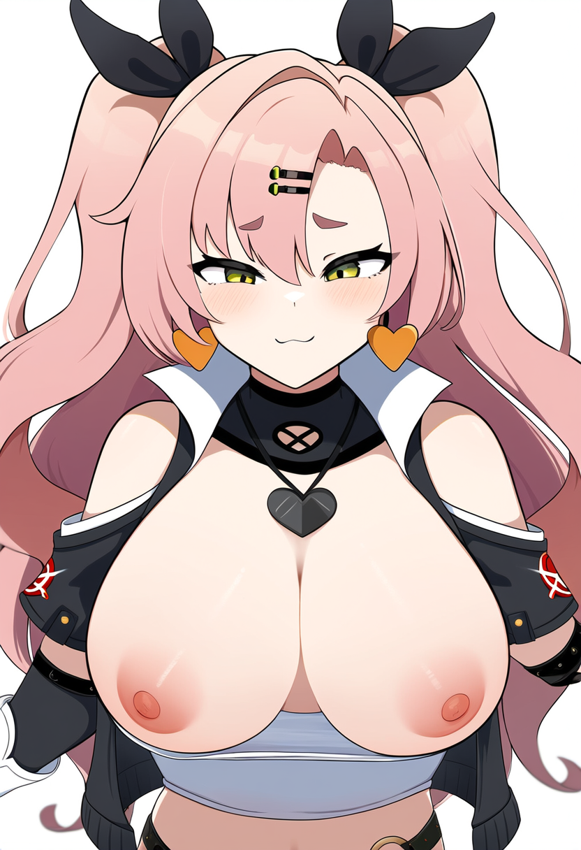 2d aerolae ai_generated blush breasts breasts_focus execro female flashing_breasts highres hoyoverse mihoyo nicole_demara nipples novelai pink_hair pink_nipples pov pov_male presenting_breasts solo uncensored zenless_zone_zero