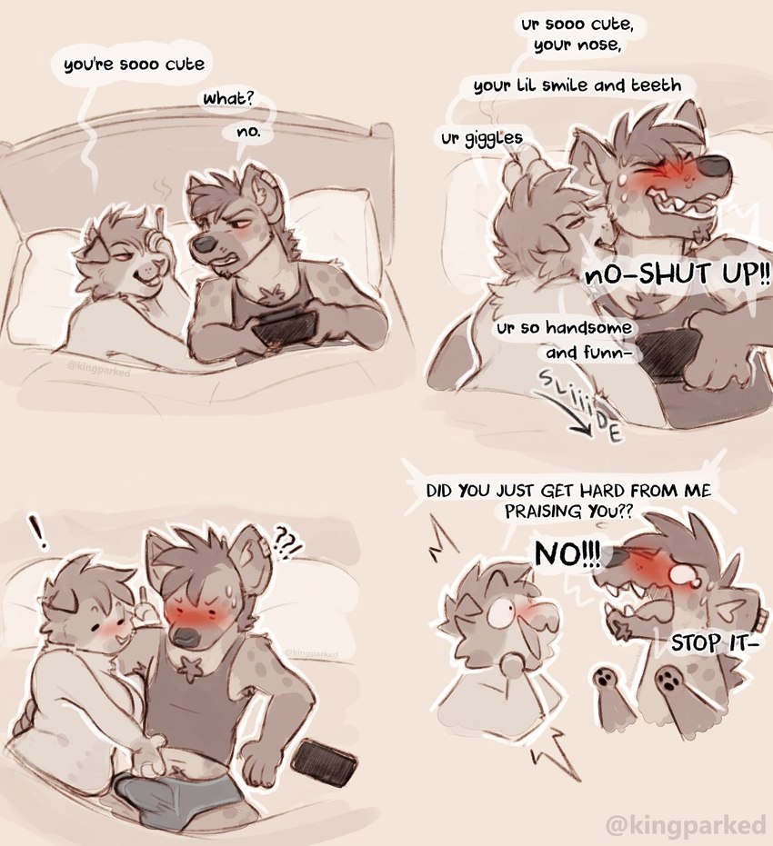 anthro bed blushing boner breasts chubby_female cuddling furry hyena kingparked love male/female praise straight surprised teasing underwear