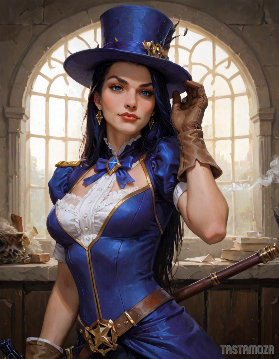 ai_generated caitlyn_kiramman dress hat league_of_legends portrait riot_games tastamoza video_game_character