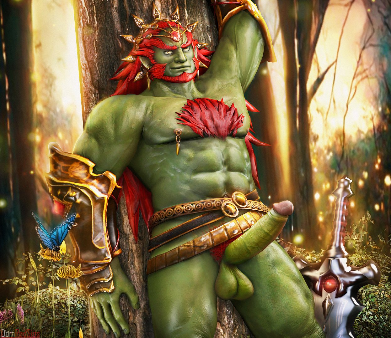 big_penis domredsins ganondorf ganondorf_(hyrule_warriors) hairy_chest male male_only nipple_piercing pubic_hair solo_male