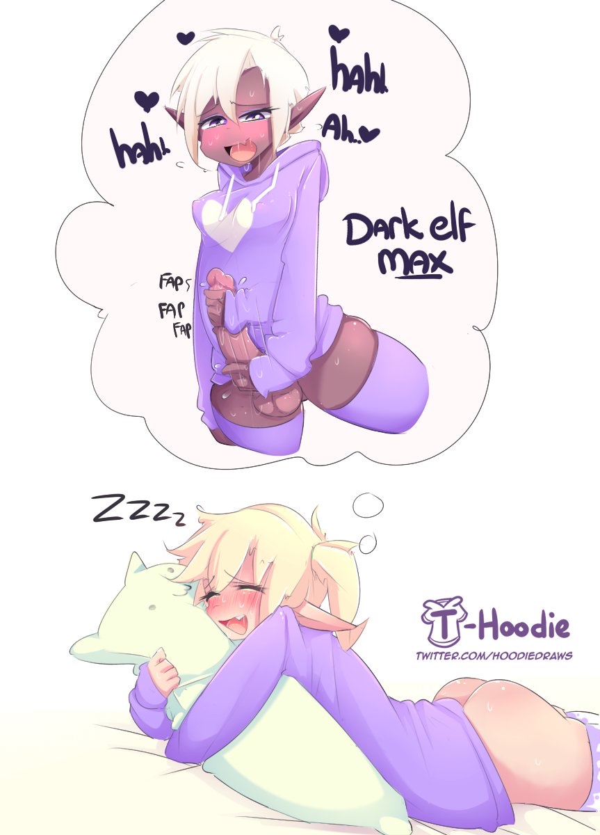 ass big_penis body_pillow bottomless dark_max_(hoodie) dark_skin dee_(hoodie) dream femboy futanari girly hoodie hoodie_(artist) masturbation max_(hoodie) oc original sleeping thighhighs