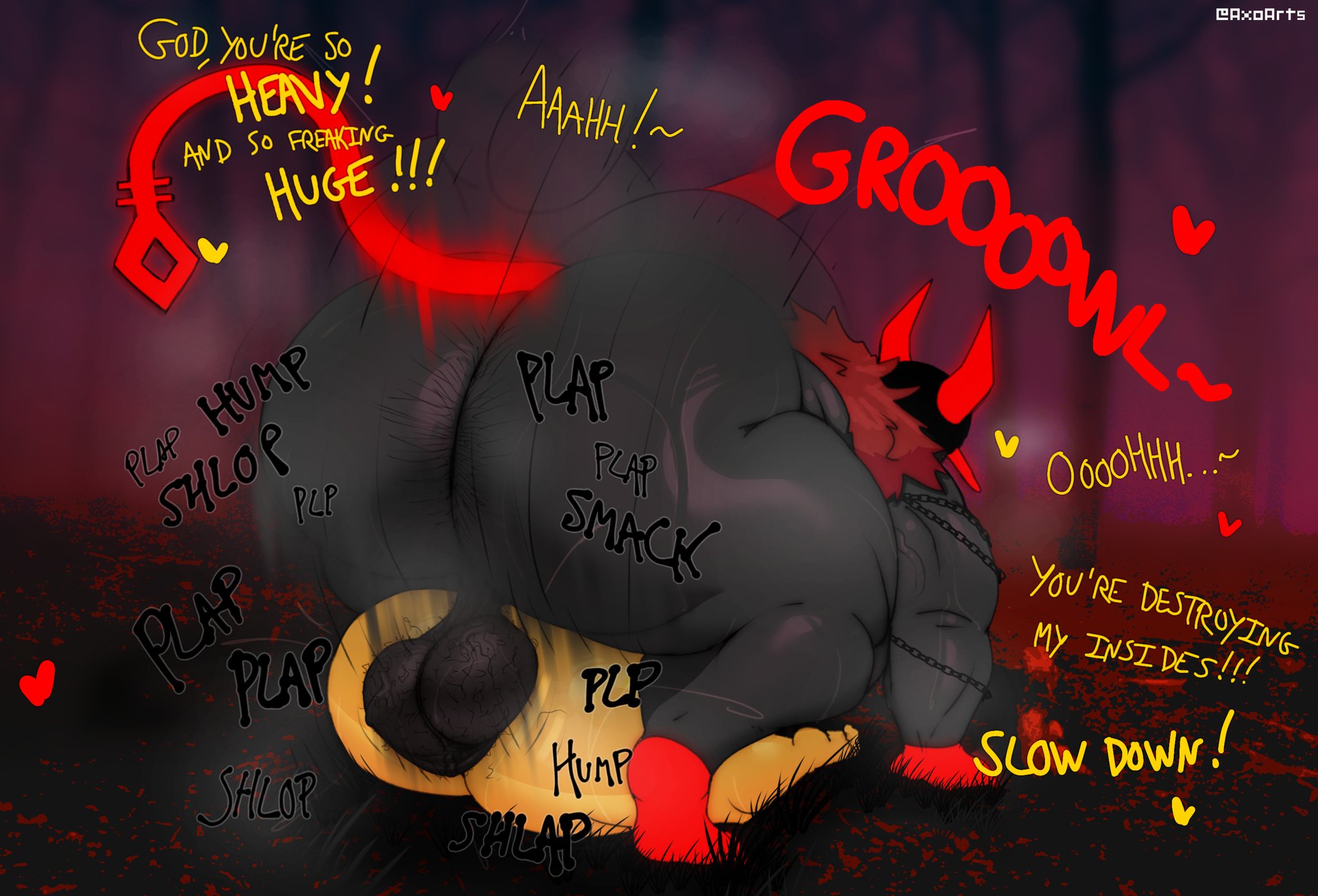 2d, anal, anthro, ass, ass focus, axoarts, background, balls, big ass, big booty top, big dom small sub, black body, claws, dialogue, digital media (artwork), femboy, forsaken (roblox), fur, furry, gay, growling, guest 666 (forsaken), horns, male, male only, mating press, moaning, muscular, noob, noob (forsaken), noob (roblox), roblox, roblox game, roblox23074, robloxian, sex, tag, tail, text, watermark