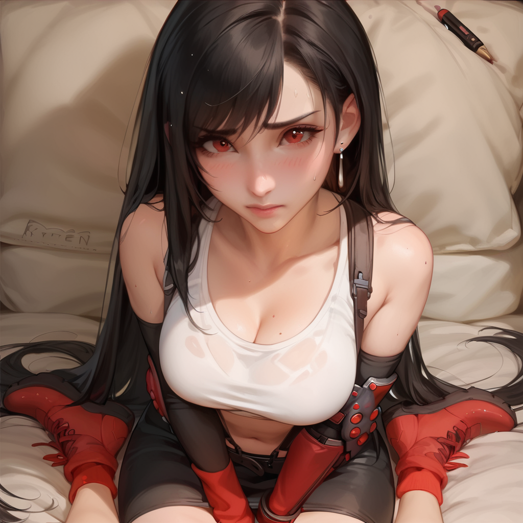 ai generated, big breasts, bigrx, breasts, female, final fantasy, final fantasy vii, huge breasts, sitting, tifa lockhart