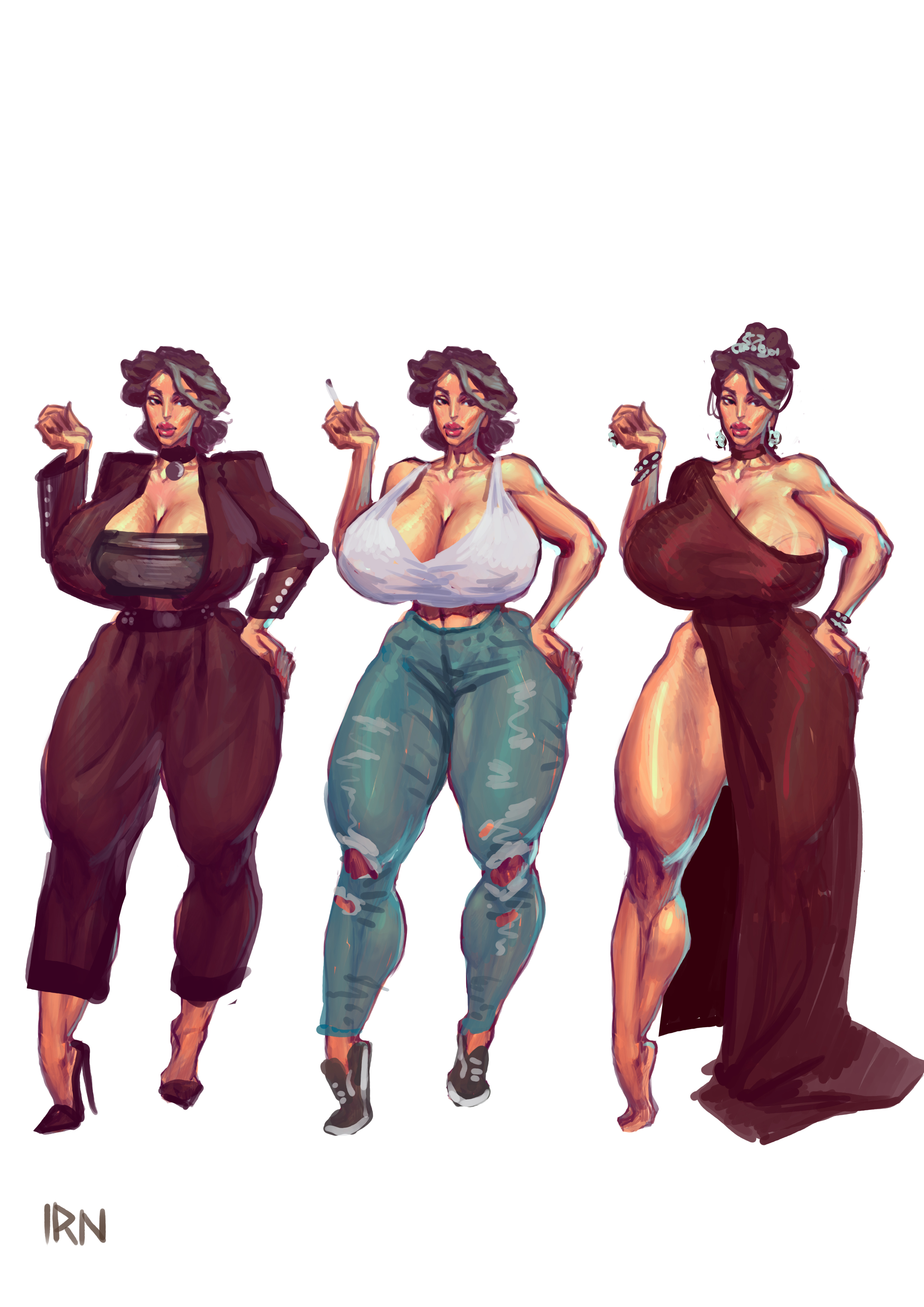 ass, big breasts, breasts, brown hair, female, female only, grey hair, high heels, hourglass figure, huge ass, huge breasts, iranon, mature female, milf, muscles, muscular, muscular female, naughty face, seductive, stiletto heels, thick thighs, two-tone hair, very high heels, vivian (iranon), wide hips