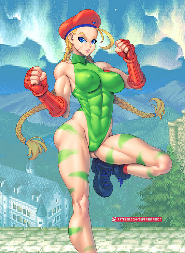 1girls, abs, big breasts, blonde hair, blue eyes, breasts, cammy white, cleavage, erect nipples, female, female only, hat, large breasts, leotard, looking at viewer, muscles, muscular, muscular female, muscular thighs, nipples, nipples visible through clothing, solo, solo female, street fighter, supersatanson, thighs