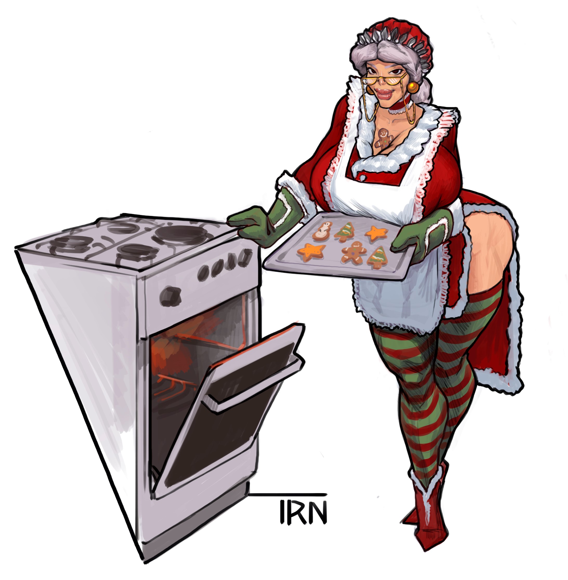 1girls, ass, big ass, big breast, breasts, christmas, cookies, cosplay, curvaceous, female, female only, gilf, hourglass figure, huge ass, huge breasts, iranon, large ass, large breasts, mature female, mrs. claus, muscles, muscular, muscular female, solo, thick thighs, vivian (iranon), voluptuous, wide hips