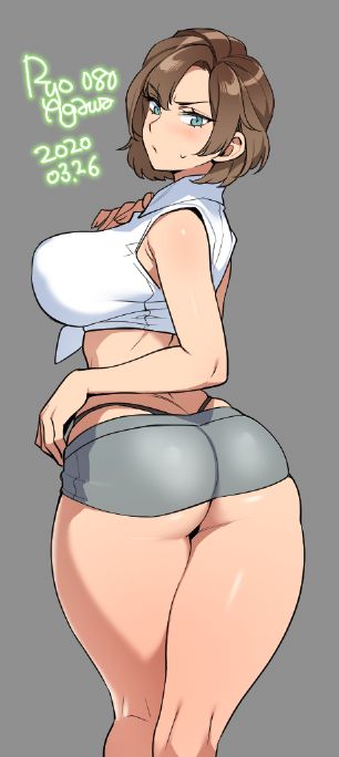 1girls, ass, ass cleavage, ass crack, big ass, big breasts, breasts, butt crack, cleavage, female, female only, large breasts, looking at viewer, looking back, panties, ryo agawa, solo, whale tail