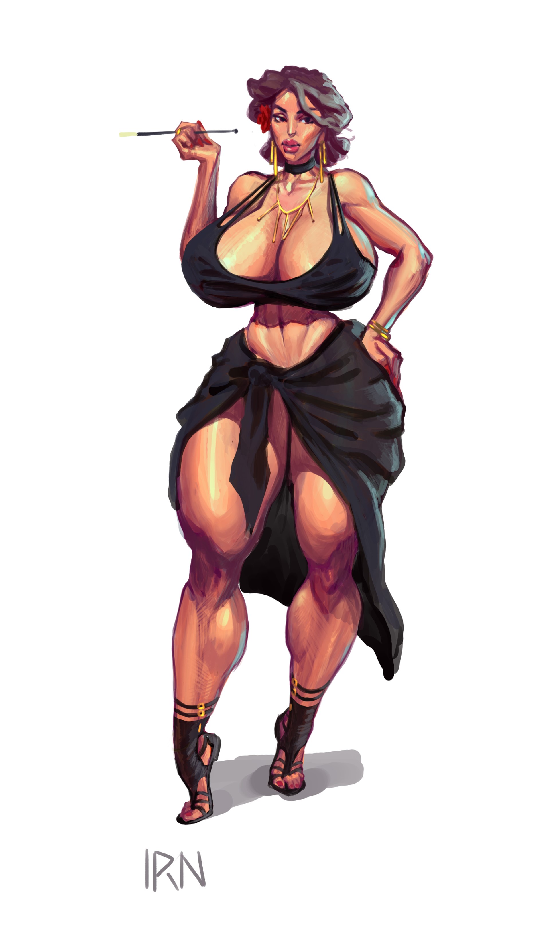 ass, big breasts, breasts, brown hair, female, female only, grey hair, hourglass figure, huge ass, huge breasts, iranon, mature female, milf, muscles, muscular, muscular female, naughty face, seductive, thick thighs, two-tone hair, vivian (iranon), wide hips