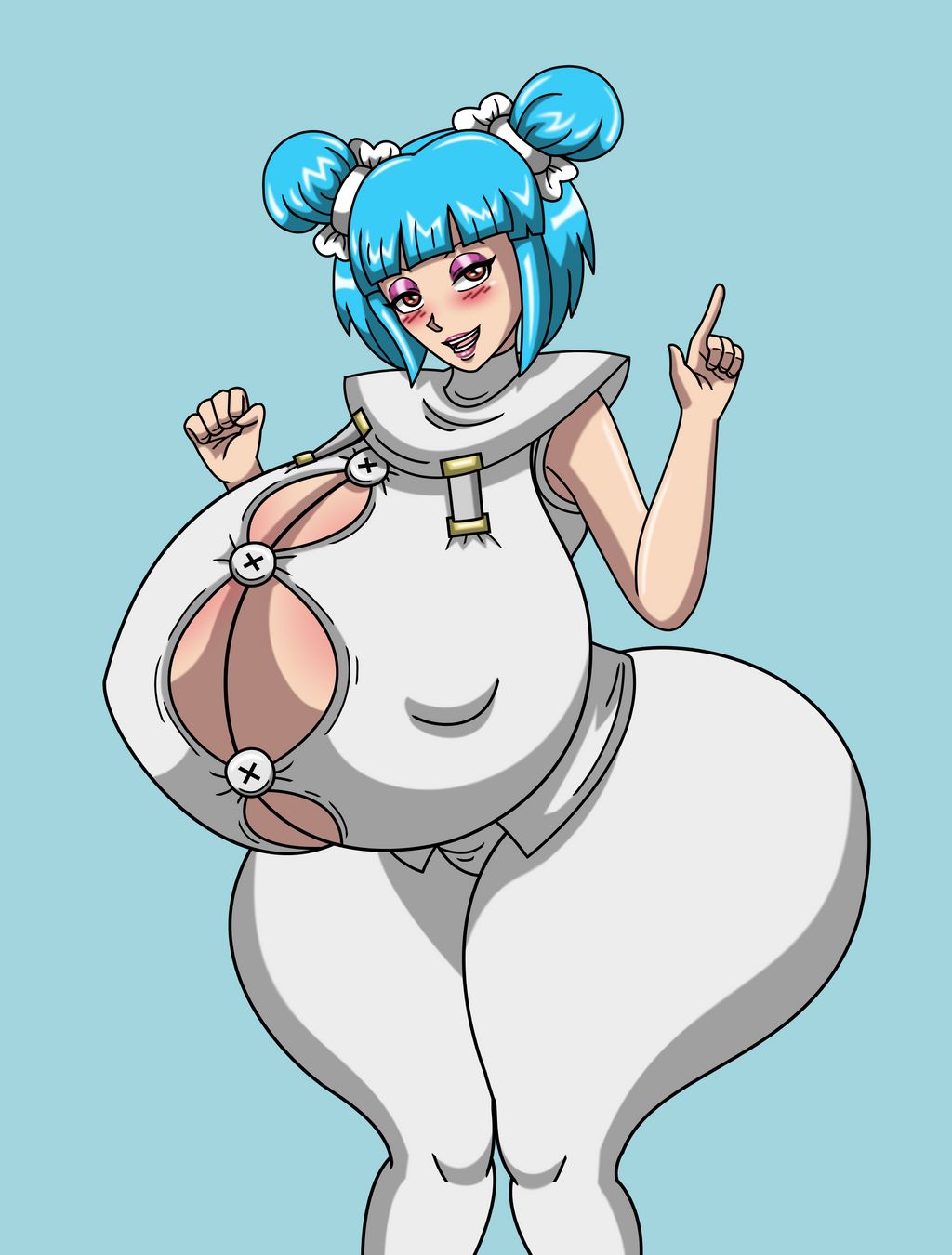 blue_hair blush clothed crash_(series) crash_bandicoot_(series) hourglass_figure huge_ass huge_breasts hyper makeup megumi_bandicoot neikou red_eyes