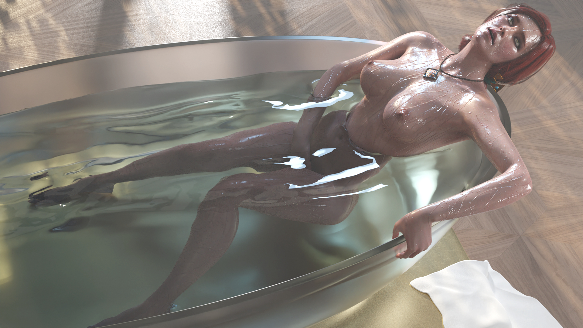 3d, bath, cd projekt red, desire reality, female, masturbation, red hair, solo, solo female, the witcher, the witcher (series), the witcher 2, the witcher 3: wild hunt, triss merigold, wet
