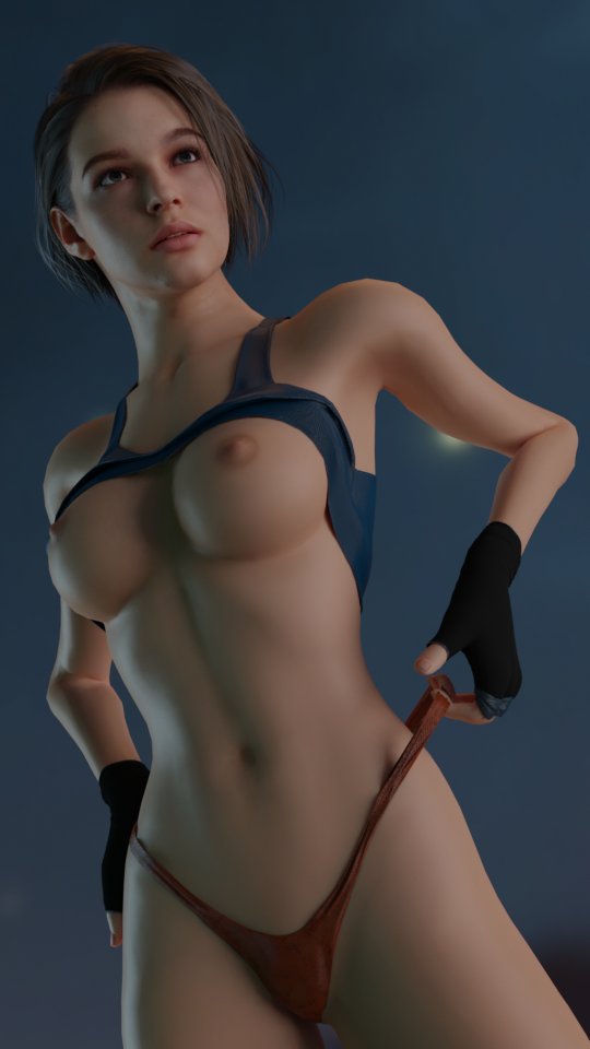 1girls, 3d, areolae, athletic, blender, breasts, brown hair, exposed breasts, female, female focus, female only, fingerless gloves, fit, gloves, jill valentine, jill valentine (sasha zotova), legs, light skin, light-skinned female, looking up, medium hair, nipples, panties, pulling panties, raised shirt, resident evil, resident evil 3, resident evil 3 remake, shirt, shirt up, solo, solo female, solo focus, underwear, vekkte