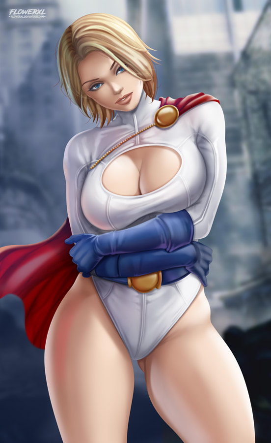 1girls, big boobs, big breasts, blonde hair, blue eyes, bodysuit, breasts, cleavage, dc, dc comics, female, female only, flowerxl, karen starr, large breasts, legs, looking at viewer, power girl, solo, superman (series)