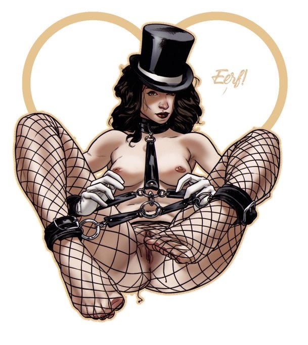 1girls, ankle cuffs, bondage, bondage gear, breasts, brown eyes, brown hair, cuffs, curly hair, dc, dc comics, dima ivanov, female, femsub, fishnet pantyhose, naked stockings, nipples, nude, pantyhose, pussy, solo, straight hair, top hat, topless, vagina, white background, wrist cuffs, zatanna, zatanna zatara
