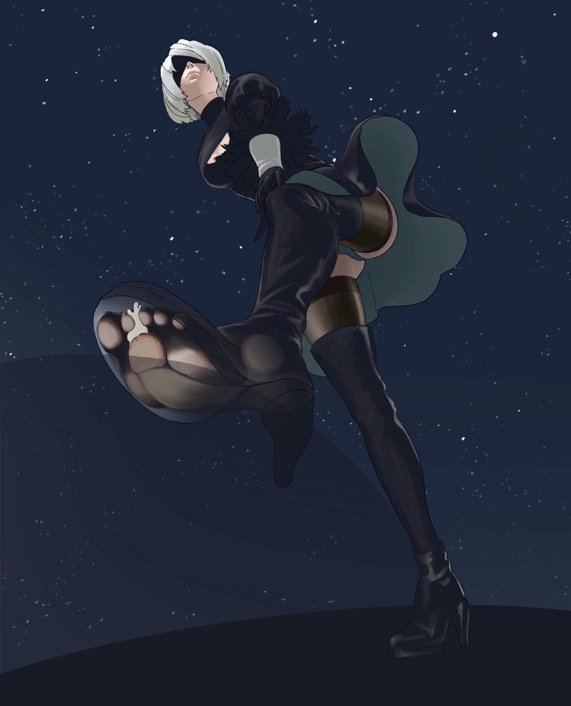 boot fetish, bootjob, boots, cum, cum in shoe, female, footjob, magic penis, male, nier: automata, penis, shoejob, tagme, yorha 2b
