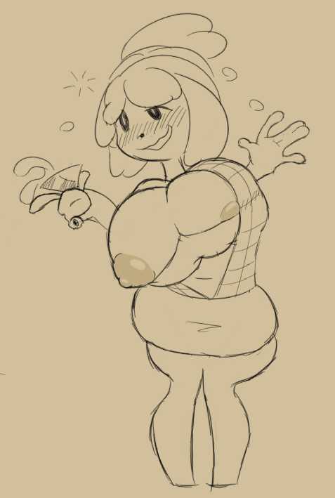 animal_crossing anthro breasts drunk female female_only huge_breasts isabelle_(animal_crossing) nintendo nipples tagme uwotinfokm8 wardrobe_malfunction