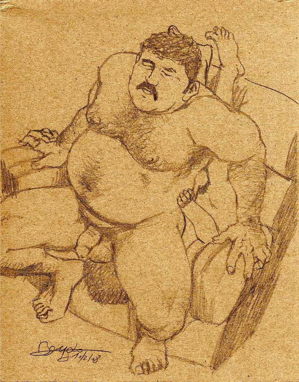 2008 ballsack bruno_b circumcised domination easy_chair facesitting furniture gay hairy_male laying_on_back male_only naked nude older_male penis scrotum signature tagme testicles_on_face upside-down younger_male