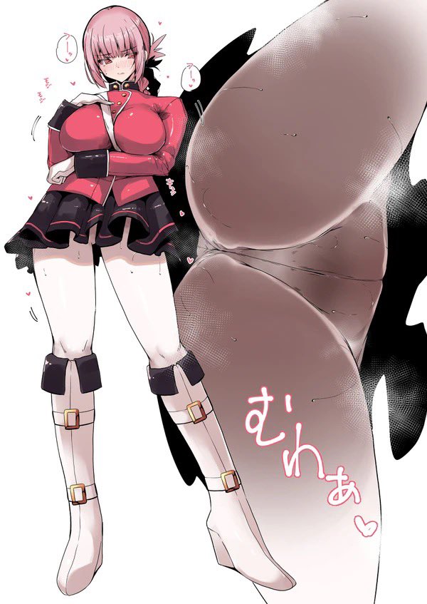 braided ponytail, breasts, fate (series), fate/grand order, female, florence nightingale (fate), high heel boots, high heels, kobo (cobo 0609), large breasts, long hair, mature female, nipples, nipples visible through clothing, pink hair, red coat, red eyes, servant (fate), skirt, solo, solo female, solo focus