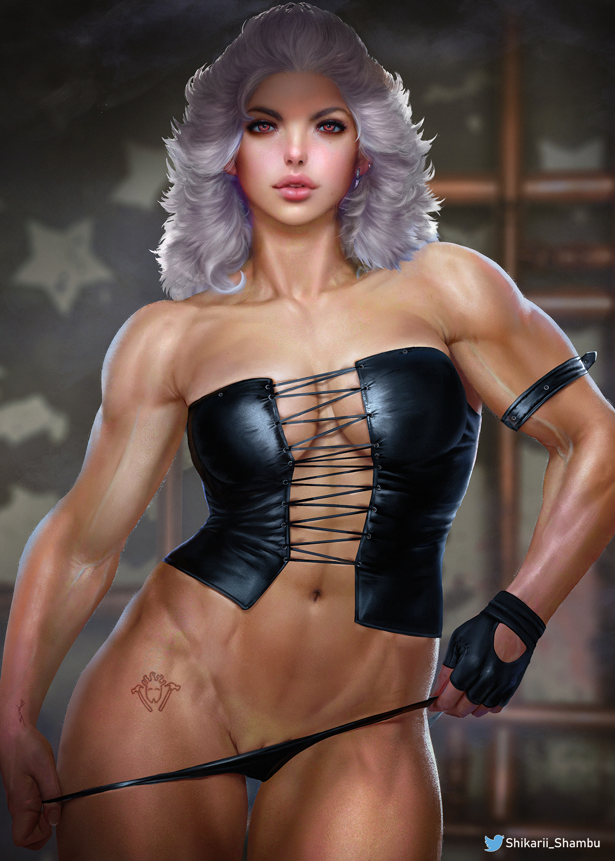 1girls, abs, alternate version available, bimbo, breasts, dorohedoro, female, female only, innie pussy, large breasts, light skin, light-skinned female, muscles, muscular, muscular female, noi (dorohedoro), pale skin, pale-skinned female, pussy, realistic, shikari, solo, solo female, tattoos