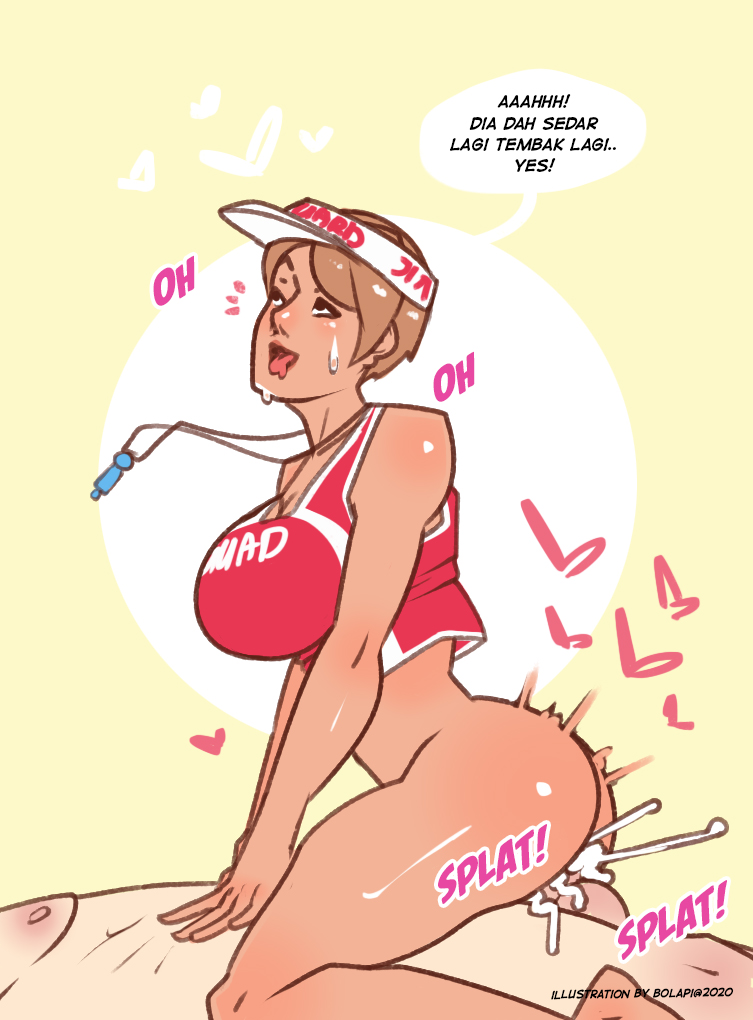 1boy, 1girls, bolapistarize, clothing, cowgirl position, cum, cum in pussy, female, lifeguard, male, pussy, reverse cowgirl position, tan skin