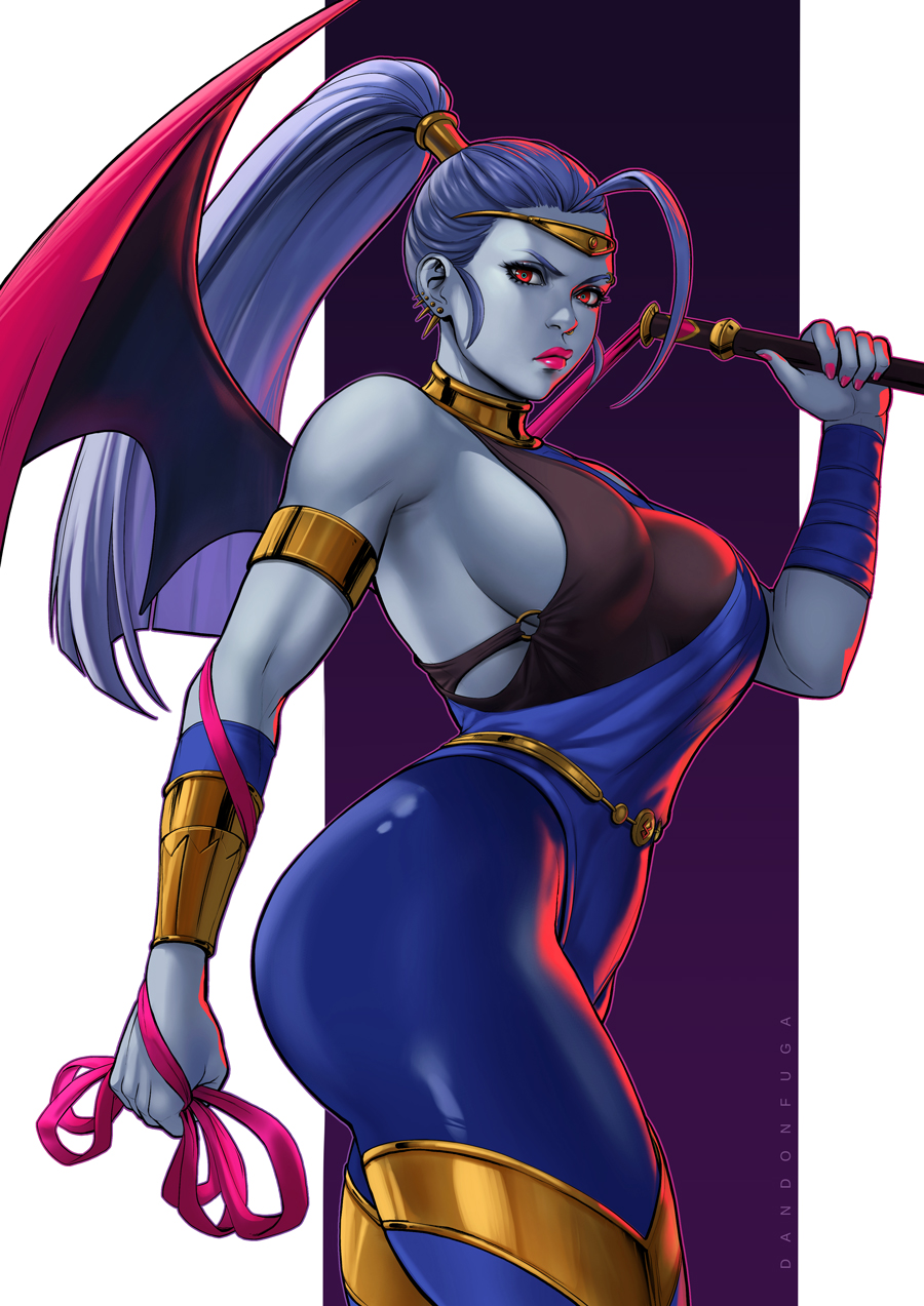 1girls, 2d, big breasts, breasts, cleavage, clothed, clothing, dandon fuga, female, female only, first porn of character, grey skin, hades (game), large breasts, lipstick, looking at viewer, megaera (hades), solo, tagme, thick thighs, whip, wide hips