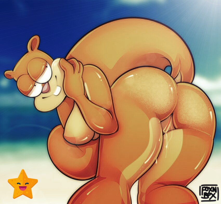 ass, female, furry, presenting, pussy, sandy cheeks, spongebob squarepants, starfish, straight hair, uncensored