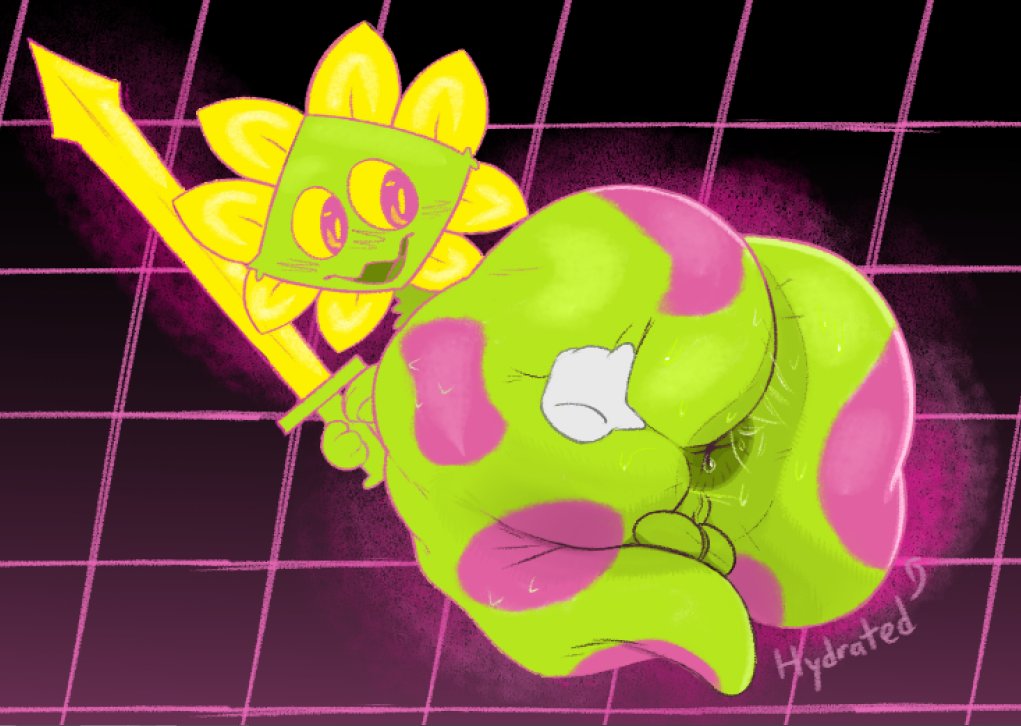 1boy, anus, arrow (symbol), ass, ass bigger than head, ass focus, ass grab, backsack, balls, big ass, big butt, blush, bodily fluids, deltarune, disembodied hand, floradinn, flower, genitals, green body, hand on ass, holding object, holding sword, holding weapon, huge ass, huge butt, looking back, male, male only, markings, multicolored body, nude, nude male, open mouth, pattern background, pawenthusiast7, petals, pink eyes, plant, rear view, simple background, solo, spotted body, sweat, sweaty ass, sword, text, undertale (series), weapon, wide hips, yellow sclera