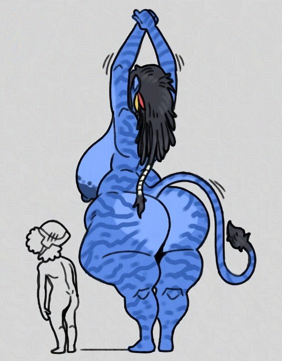 1boy, 1girls, alien, alien girl, alien humanoid, areolae, ass, avatar, big ass, big boobs, big breasts, black hair, blue body, blue skin, boobs, breasts, catgirl, earrings, fat ass, huge ass, huge boobs, huge breasts, human, leitinhotop, na'vi, nipples, pointed ears, pointy ears, sideboob, simple background, size difference, tail, thighs, torururuu