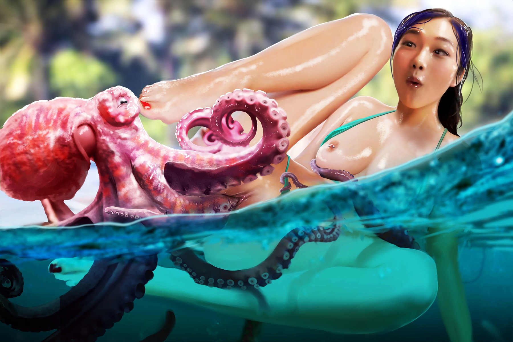 1girls, beach, bestiality, bikini, consensual tentacles, female, negisaray, nipple piercing, nipples, octopus, partially submerged, piercing, pogmaster, pussy, realistic, sex, tentacle, tentacle sex, vaginal penetration, zoophilia